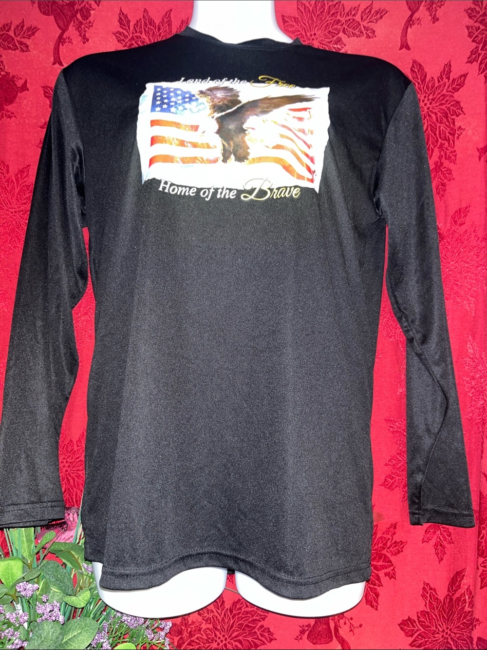 American Apparel Black Long-Sleeve Tee with Eagle & Flag Graphic